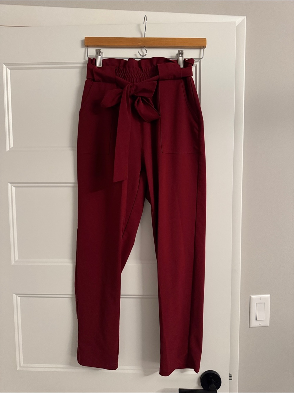 Grace Karin Burgundy Paperbag Tie-Waist Trousers